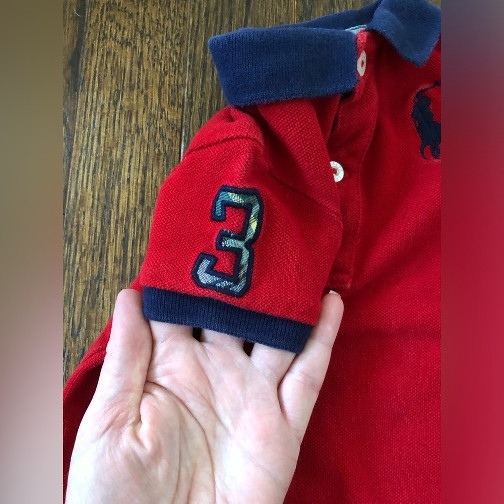 Ralph Lauren Boys 3M Red/Blue Polo Collared Short-Sleeved Romper w/Embroidery - Picture 2 of 10